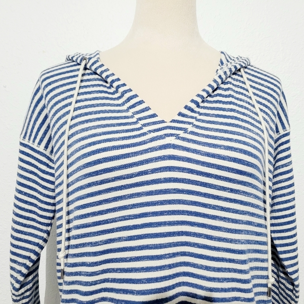 Chaps Woman's hoodie Blue striped Top V‑neck pullover Kangaroo Pocket size M - Picture 3 of 11